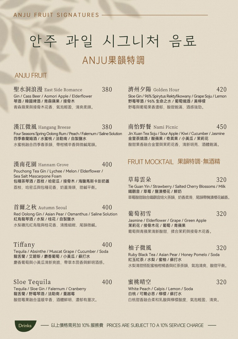 Anju Taipei Signature Fruit Cocktails Anju Taipei Signature Fruit Cocktails